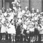 1947 Christmas Party with teachers mothers and children, Logan Campbell Kindergarten, Auckland Kindergarten Association