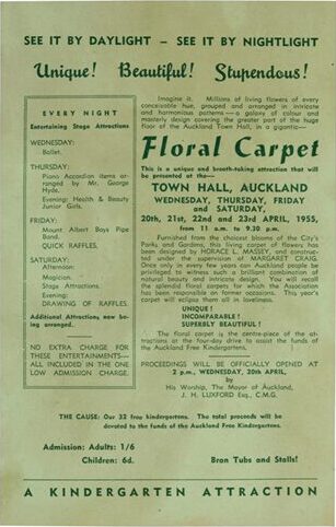 1955 Floral Carpet poster, AKA Archives, NZMS1275, George Grey Collections, Auckland Public Library